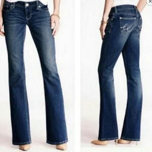 Express Women's low rise Boot Cut Jeans in Deep Blue